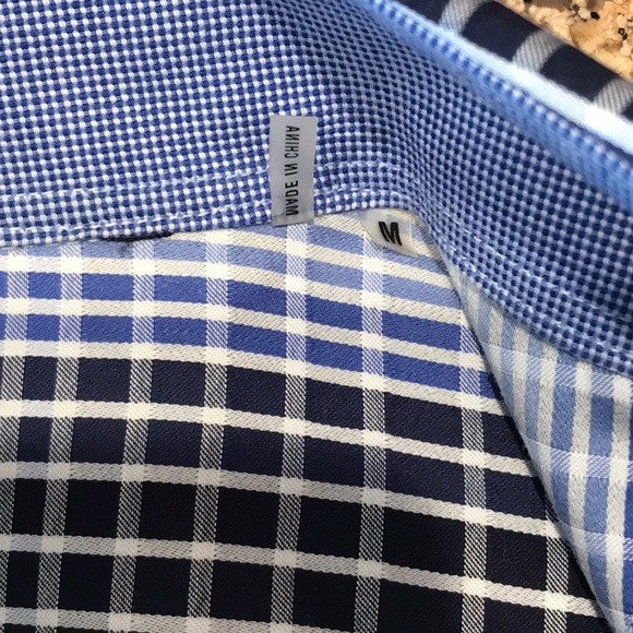 Preowned mens Bugatchi UOMO long sleeve plaid shirt - M - black, blue & white - Picture 5 of 6